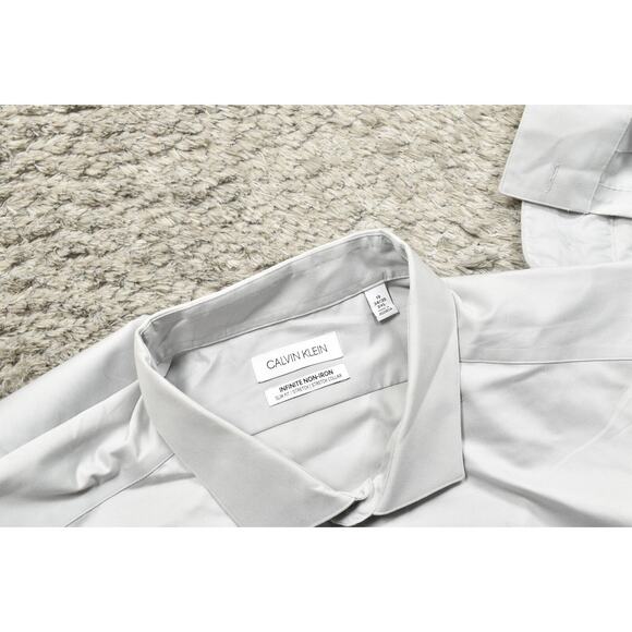 Calvin Klein Gray Shirt 3XL Long Sleeve Infinite Non Iron Slim Fit Stretch - Picture 8 of 8